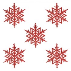 Ornament Brad Crăciun, Fulg Glitter, Set 5 Bucăți, Culoare Roșu, Dimensiuni 10x10 cm, Material Plastic