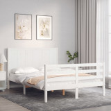 VidaXL Cadru de pat cu tăblie, 140x190 cm, alb, lemn masiv