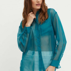 MAX&Co. camasa femei, culoarea verde, cu guler clasic, relaxed, 2416111041200