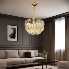 Candelabru Cristal FONTAINEBLEAU Eleganza, 9x E14, Diametru 45cm, Auriu, Inaltime Reglabila ModernLight Concept