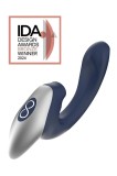 Stimulator Dublu Titanz, 10 Moduri Vibratii Puternice, 10 Moduri Pulsatii, Silicon, USB, Albastru Inchis, 20.50 cm
