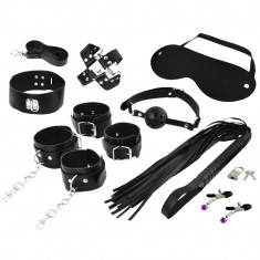 Set 13 jucarii erotice , din piele ecologica si aliaj metalic, pentru activitati fetis si dominare bondage BDSM, sexy toys Black