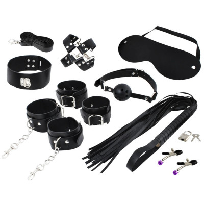 Set 13 jucarii erotice , din piele ecologica si aliaj metalic, pentru activitati fetis si dominare bondage BDSM, sexy toys Black foto