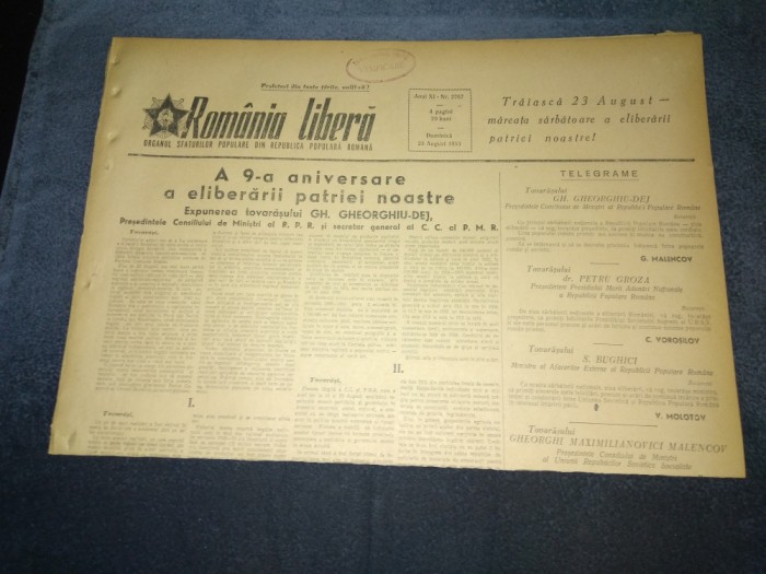 ZIARUL ROMANIA LIBERA 23 AUGUST 1953