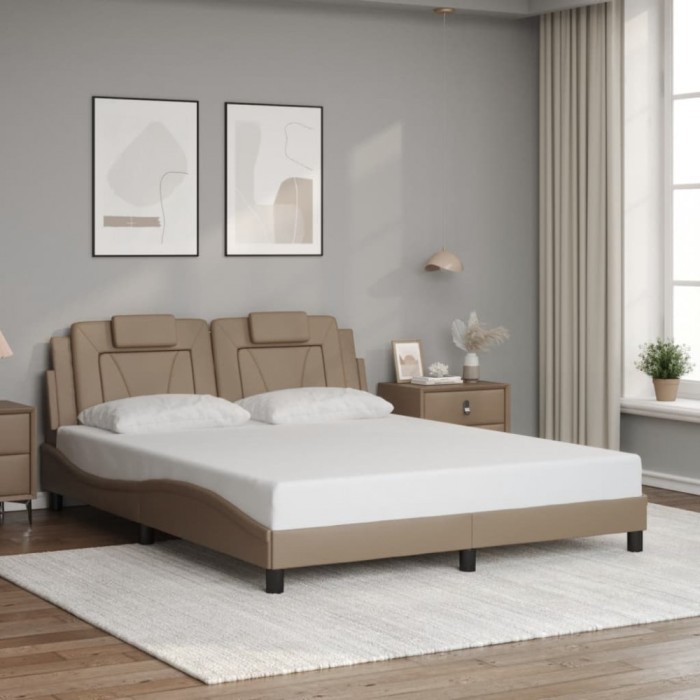 vidaXL Cadru de pat cu tăblie, cappuccino, 160x200 cm, piele ecologică 3208107