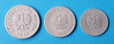 Moneda veche Polonia Lot x 3 piese anul 1949 valori diferite foto