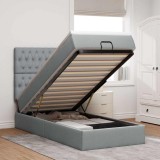 Cumpara ieftin Cadru de pat otoman cu saltea țesătură gri deschis 90x190cm