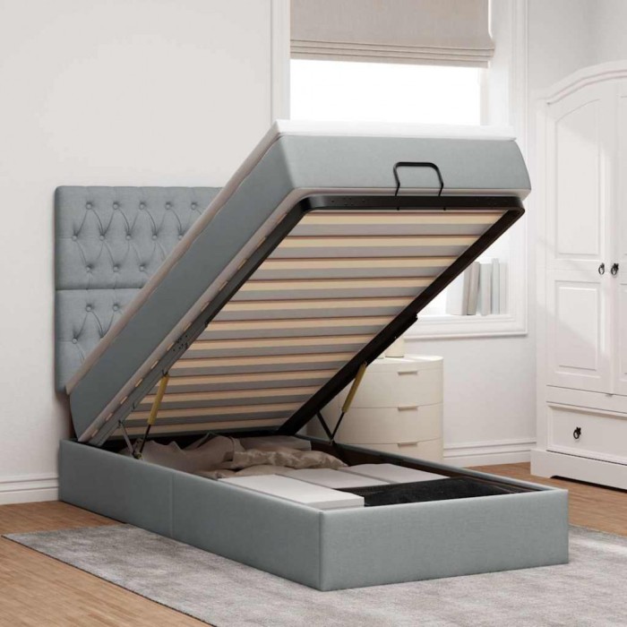 vidaXL Cadru de pat otoman cu saltea țesătură gri deschis 90x190cm 3313202