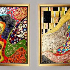 Tablou pictat manual Set 2 tablouri 100x200cm Gustav Klimt The water snakes