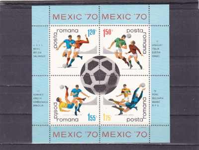 ROMANIA 1970 LP 729 a CAMPIONATUL MONDIAL DE FOTBAL - MEXIC BLOC MNH foto