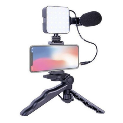 Kit video Tik Tok cu suport telefon, microfon, lampa LED si trepied, 800 lm, lumina 5600K, rotativ foto