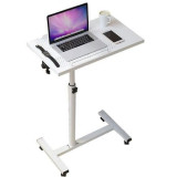 Masuta laptop reglabila-mini birou cu roti,masa laptop, rotatie 360&deg;,din lemn si otel, alba