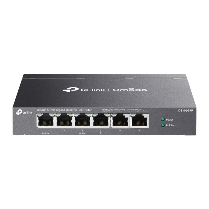 SWITCH TP-LINK Omada unmanaged, 6 porturi Gigabit (4 porturi POE+ buget total 64W), carcasa metalica &quot;DS106GPP&quot; (timbru verde 2 lei)
