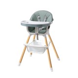 Scaun de masa 3 in 1, tavita dubla, husa detasabila, suport reglabil picioare, piele ecologica, alb si verde menta
