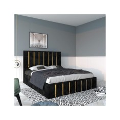 Pat Tapitat Mexic Negru + Saltea 20cm Grosime 140x200cm