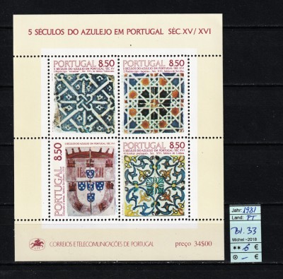 Portugalia, 1981 | 5 secole de ceramică tradiţională Azulejo | MNH | aph foto