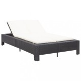 vidaXL Șezlong de 2 persoane cu pernă, negru, poliratan