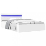 VidaXL Cadru pat hidraulic cu ladă LED alb 120x200 cm piele ecologică