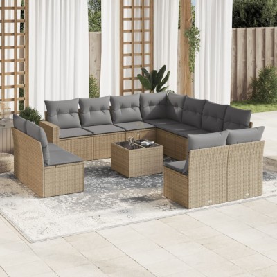 vidaXL Set canapele de grădină cu perne, 12 piese, bej, poliratan 3251476 foto