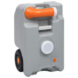 Rezervor apă camping vidaXL, 25L, portabil, cu roți, gri, HDPE PP, rulotă, caravană, m&acirc;ner reglabil, curățare ușoară, durabil