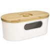Cos Paine cu Capac Bambus Navaris Crem 34.2x18.6x13cm, Cos Servire Paine, Cutie Paine Metal Retro cu Fereastra