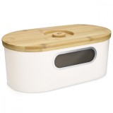 Cos Paine Navaris Crem cu Capac Bambus, Fereastra &amp; Tocator, 34.2x18.6x13cm - Cutie Painici, Vafe, Prajituri