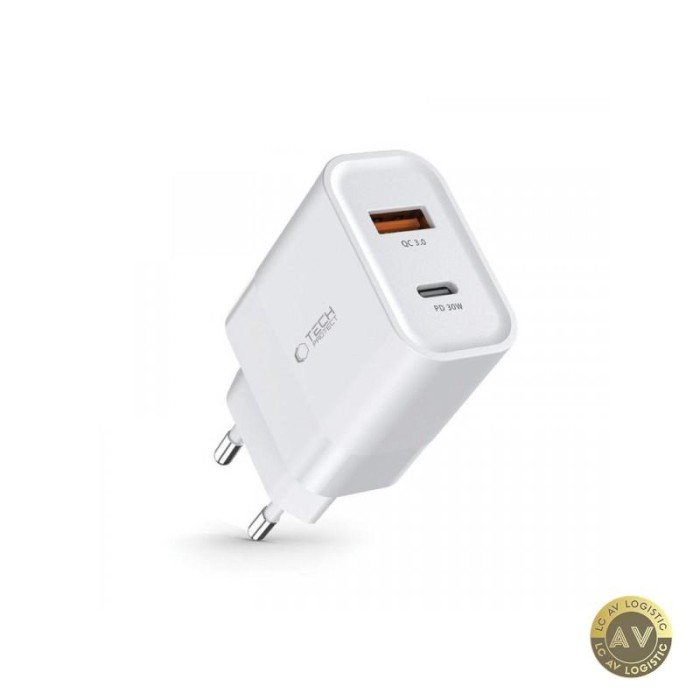 Incarcator Retea Tech-Protect C30W 30W 3A 1 x USB-A - 1 x USB-C Alb