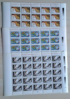 TIMBRE ROM&amp;Acirc;NIA LP1373/1995 -50 de ani de la crearea O.N.U. -Set 3 coli -MNH foto