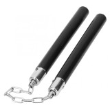 Cumpara ieftin Nunceag Cauciuc IdeallStore Negru 30cm, Lant Otel, Arte Martiale, Antrenament Nunchaku