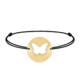 Lolo - Bratara personalizata snur cu fluturas decupat din argint 925 placat cu aur galben 24K