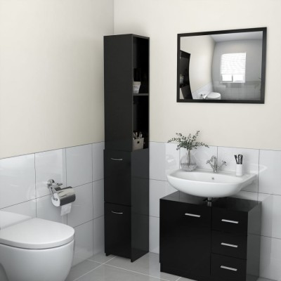 Gossi dulap de baie, negru, 25x26,5x170 cm, lemn prelucrat foto