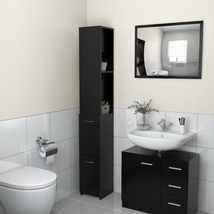 Gossi dulap de baie, negru, 25x26,5x170 cm, lemn prelucrat