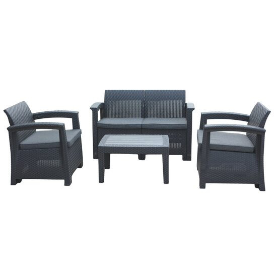 Set mobilier gradina/terasa, antracit, 1 masa, 2 scaune, 1 canapea, Chomik GartenVIP DiyLine
