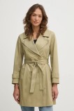 Sisley trenci femei, culoarea verde, de tranzitie, cu doua randuri de nasturi