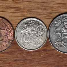 Trinidad & Tobago - set de colectie exotic - 1 cent 1983 + 10 25 cents 1999 1997