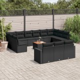Cumpara ieftin Gossi set mobilier de gradina cu perne, 14 piese, negru, poliratan