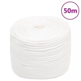 VidaXL Fr&acirc;nghie de barcă, alb complet, 8 mm, 50 m, polipropilenă