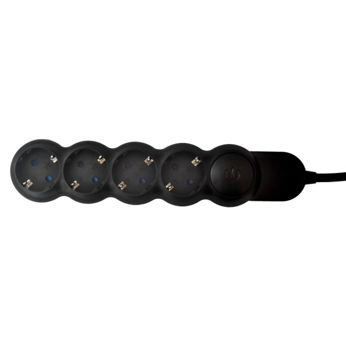 Prelungitor Hoff Line 4 prize, 3 m, 3500W, 3 x 1.5 mmp, intrerupator, negru