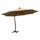 Umbrelă de soare suspendată st&acirc;lp din lemn 350 cm taupe