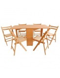 Set masa plianta MD1, bucatarie si living, Pal Melaminat, colturi rotunjite, 6 persoane, 160x80x75 cm si 6 scaune pliante lemn, tapitate cu piele ecol