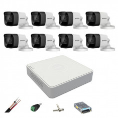 Sistem de supraveghere Hikvision 8 camere exterior 8MP, 4 in 1, IR 30m, DVR 8 canale 4K 8MP, accesorii SafetyGuard Surveillance