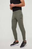 EA7 Emporio Armani pantaloni de trening din bumbac culoarea verde, neted