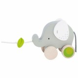 Elefantel Goki Jucarie de Tras din Lemn, Gri, 14 cm, 1 An+