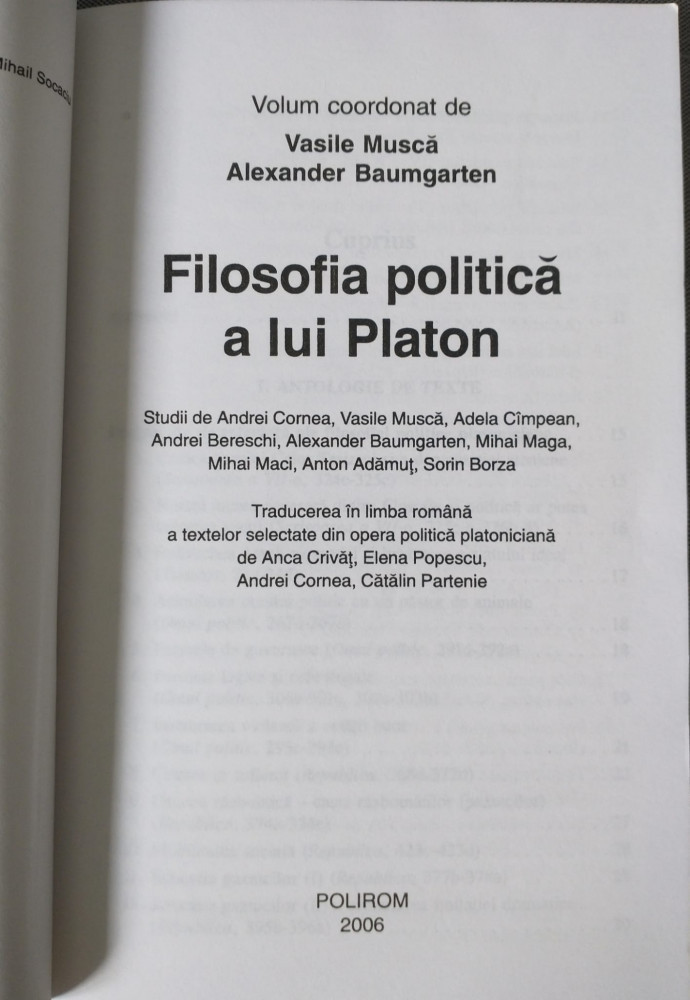 Vasile Muscă; Alexander Baumgarten - Filosofia politică a lui Platon |  Okazii.ro