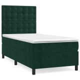 Cumpara ieftin Pat box spring cu saltea, verde inchis, 90x190 cm, catifea