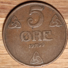 Norvegia - moneda mare de colectie - raritate - 5 ore 1930 bronz - stare f buna