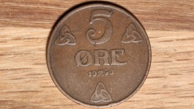 R10 Norvegia - moneda mare de colectie - raritate - 5 ore 1930 bronz - stare f buna foto