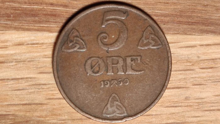 Norvegia - moneda mare de colectie - raritate - 5 ore 1930 bronz - stare f buna