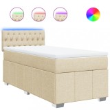 Cumpara ieftin Pat box spring cu saltea, crem, 90x200 cm, textil