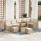 Set de Sofa de Grădină vidaXL cu 9 Piese și Perne Bej Ratan Polivalent Acacia, Sofa de Grădină vidaXL cu 2 Locuri și Perne Bej Ratan Polivalent, Set d